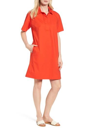Women's Eileen Fisher Organic Cotton Poplin Shirtdress, Size - Red