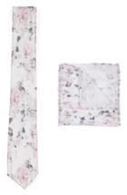 Men's Topman Floral Print Tie And Pocket Square, Size - White