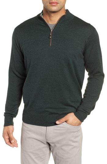 Men's Peter Millar Crown Soft Wool Blend Quarter Zip Sweater - Green