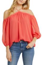 Women's 1.state Off The Shoulder Chiffon Blouse - Coral