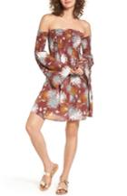 Women's Sun & Shadow Smocked Off The Shoulder Dress, Size - Burgundy