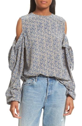 Women's Robert Rodriguez Floral Print Cold Shoulder Silk Top - Blue