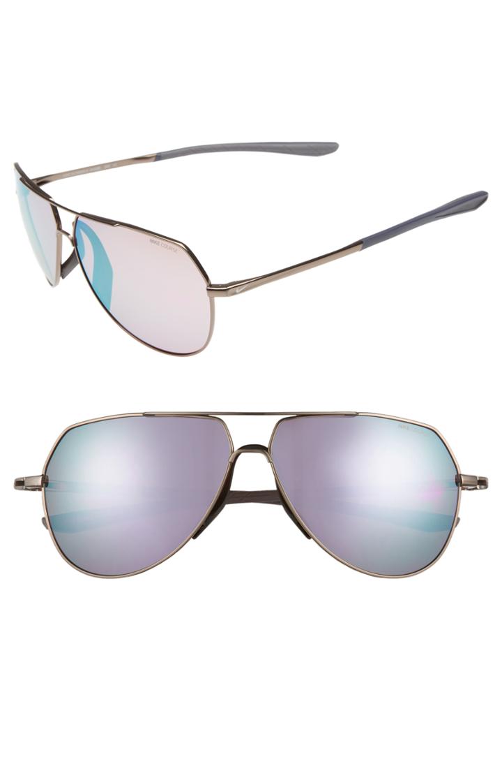 Men's Nike Outrider E 62mm Oversize Aviator Sunglasses - Pewter/ Golf Milky Blue