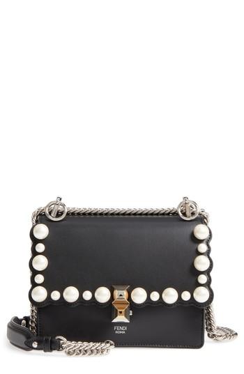 Fendi Small Kan I Imitation Pearl Stud Calfskin Shoulder Bag - Black
