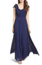 Women's Lulus Flutter Sleeve Chiffon Gown - Blue