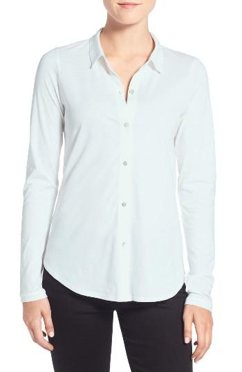 Women's Eileen Fisher Organic Cotton Jersey Classic Collar Shirt - Blue/green