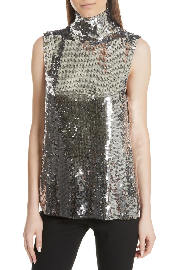 Women's Tibi Sequin Silk Shell Tank