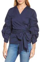 Women's Halogen Pintuck Blouson Sleeve Wrap Top - Blue