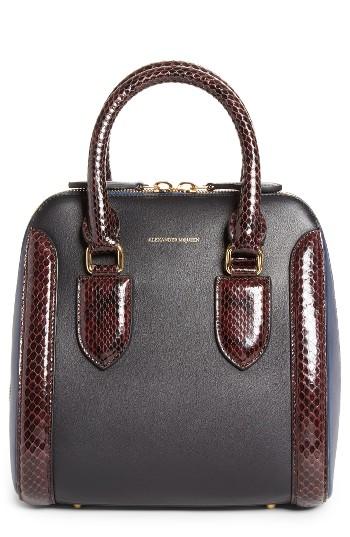 Alexander Mcqueen Medium Heroine Calfskin & Genuine Snakeskin Satchel - Blue
