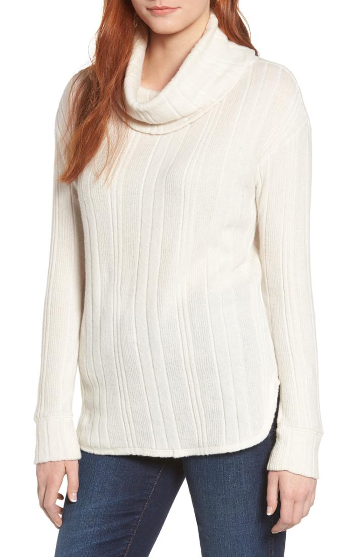 Women's Caslon Drop Needle Hacci Cowl Neck Top - Beige