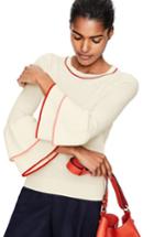 Women's Boden Double Frill Sleeve Cotton Wool Sweater - Ivory