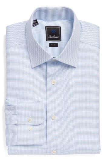 Men's David Donahue Trim Fit Check Dress Shirt - 34/35 - Blue