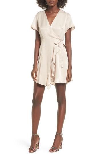 Women's Satin Faux Wrap Dress - Beige