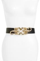Women's Raina Queen Scorpion Leather Belt, Size - Black/ White Crystal