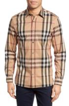 Men's Burberry Nelson Check Sport Shirt, Size - Brown