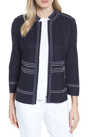 Women's Ming Wang Front Zip Jacquard Jacket - Blue