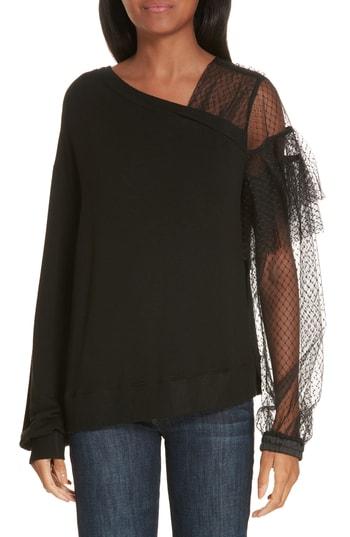 Women's Clu Mix Media Mesh Ruffle Top - Black