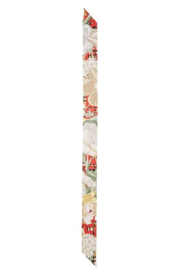 Women's Burberry Floral Text Archive Silk Skinny Scarf, Size - Red