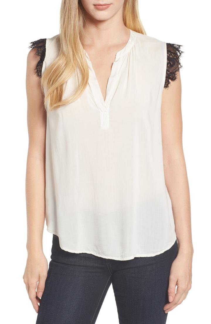 Women's Velvet By Graham & Spencer Lace Trim Shell - Ivory