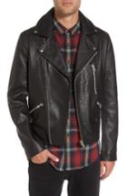 Men's Topman Staines Leather Moto Jacket, Size - Black