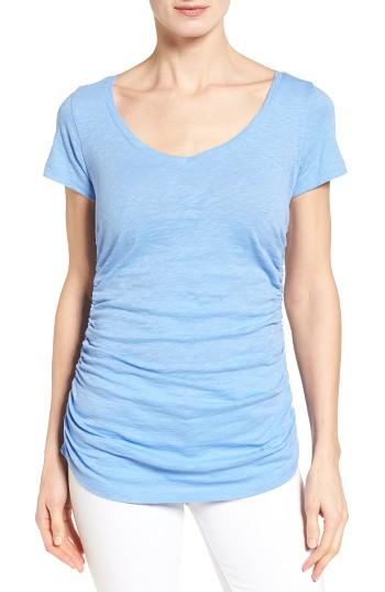 Women's Caslon Shirred V-neck Tee, Size P - Blue