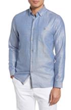 Men's Ted Baker London Linlins Herringbone Cotton & Linen Sport Shirt (m) - Blue