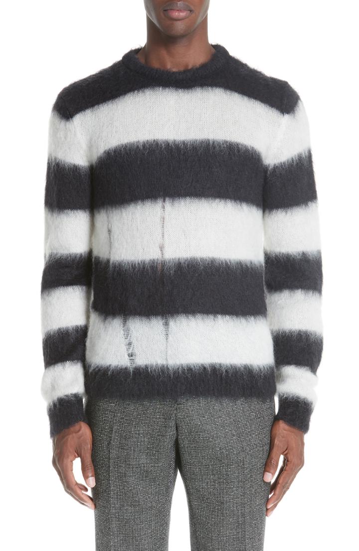 Men's Saint Laurent Stripe Mohair Blend Crewneck Sweater