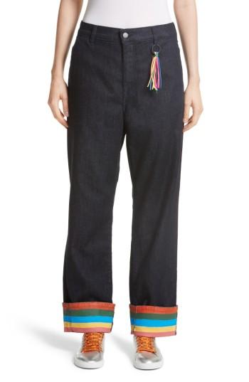 Women's Mira Mikati Ribbon Cuff Wide Leg Jeans Us / 36 Fr - Blue