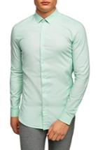 Men's Topman Muscle Fit Textured Shirt - Green