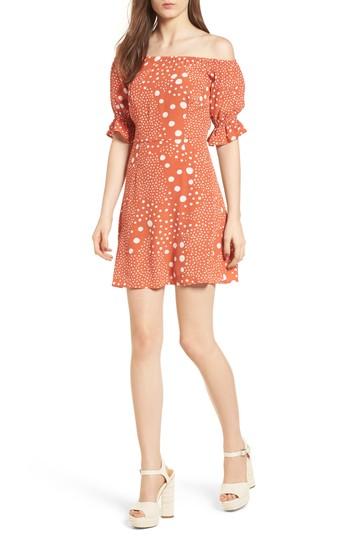 Women's The Fifth Label Peppers Polka Dot Off The Shoulder Dress - Coral