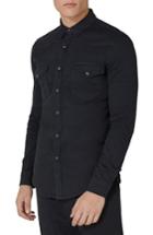 Men's Topshop Trim Fit Stretch Western Shirt - Black