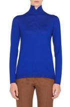 Women's Akris Notch Mock Neck Cashmere & Silk Sweater - Blue