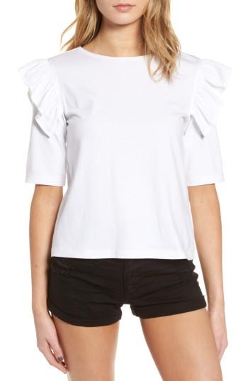 Women's Bp. Short Sleeve Ruffle Tee, Size - White