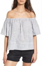 Women's Ag Sylvia Off The Shoulder Stripe Linen Twill Top - Blue