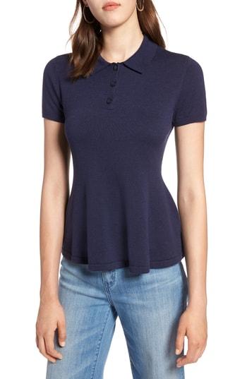 Women's Halogen Peplum Polo Sweater - Blue