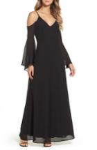 Women's Lulus Cold Shoulder Chiffon Maxi Dress - Black