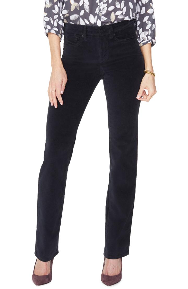 Women's Nydj Marilyn Straight Leg Velveteen Pants (similar To 14w) - Black