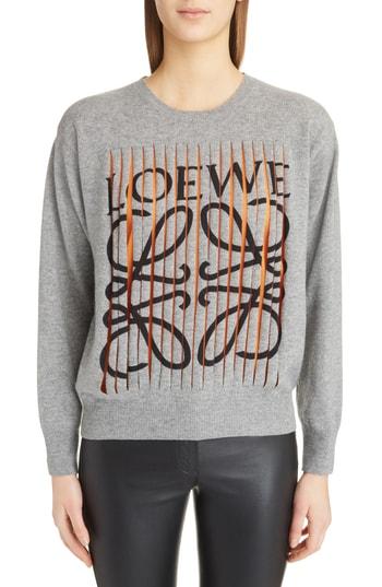 Women's Loewe Shredded Logo Cashmere Sweater - Grey