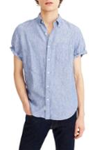 Men's J.crew Stripe Short Sleeve Linen Shirt - Blue