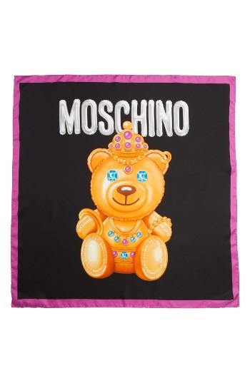 Women's Moschino Bear Print Silk Scarf, Size - Black