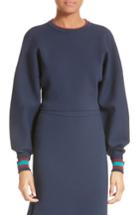Women's Tibi Stripe Trim Crop Sweatshirt - Blue