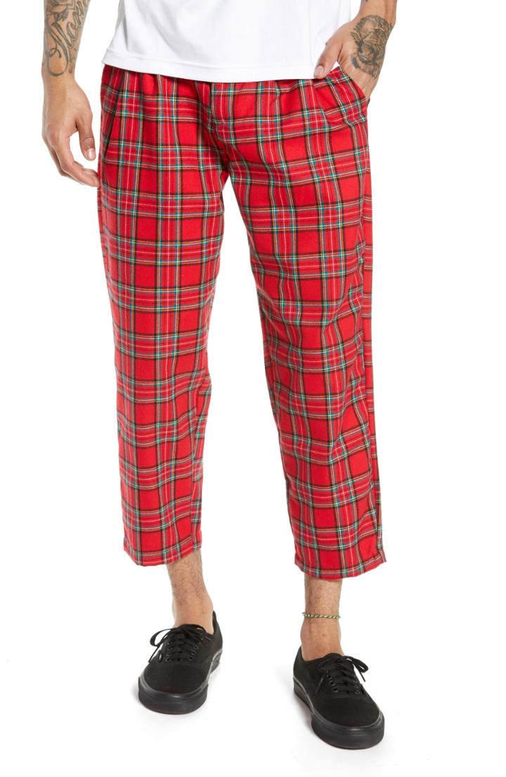 Men's The Rail Pleated Crop Flannel Pants - Red