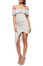 Women's Missguided Off The Shoulder Asymmetrical Lace Dress Us / 4 Uk - Grey