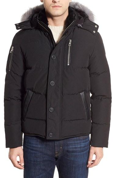 Men's M. Benisti Water Resistant Down Jacket With Genuine Silver Fox Fur & Rabbit Fur Trim - Grey
