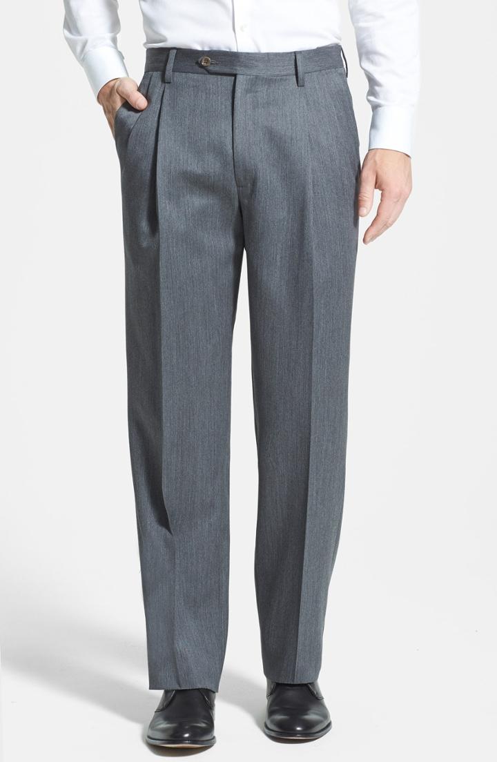 Men's Berle Pleated Wool Gabardine Trousers X 34 - Grey