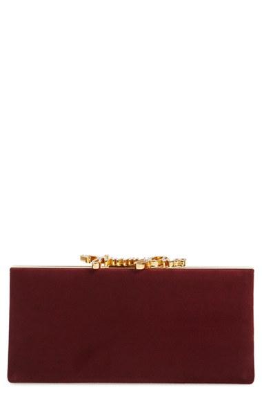 Jimmy Choo 'celeste' Logo Clasp Suede Clutch - Burgundy