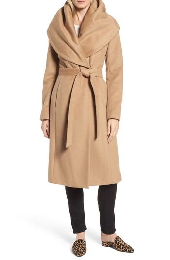Women's Dkny Wool Blend Shawl Collar Wrap Coat - Beige
