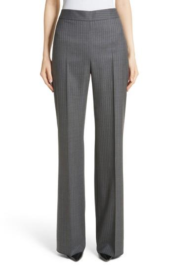 Women's Max Mara Garibo Stretch Wool Pinstripe Pants - Grey