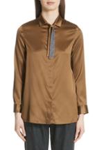 Women's Fabiana Filippi Beaded Tie Neck Stretch Silk Blouse Us / 38 It - Metallic