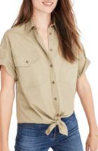 Women's Madewell Embroidered Tie Front Safari Shirt, Size - Green